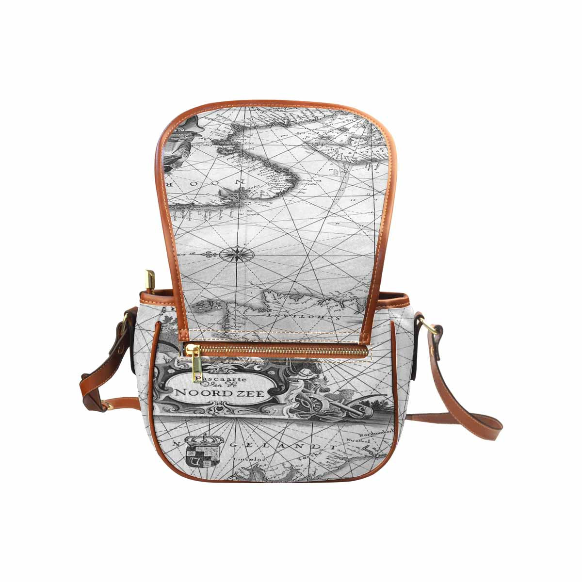 Antique Map design Handbag, saddle bag, Design 5
