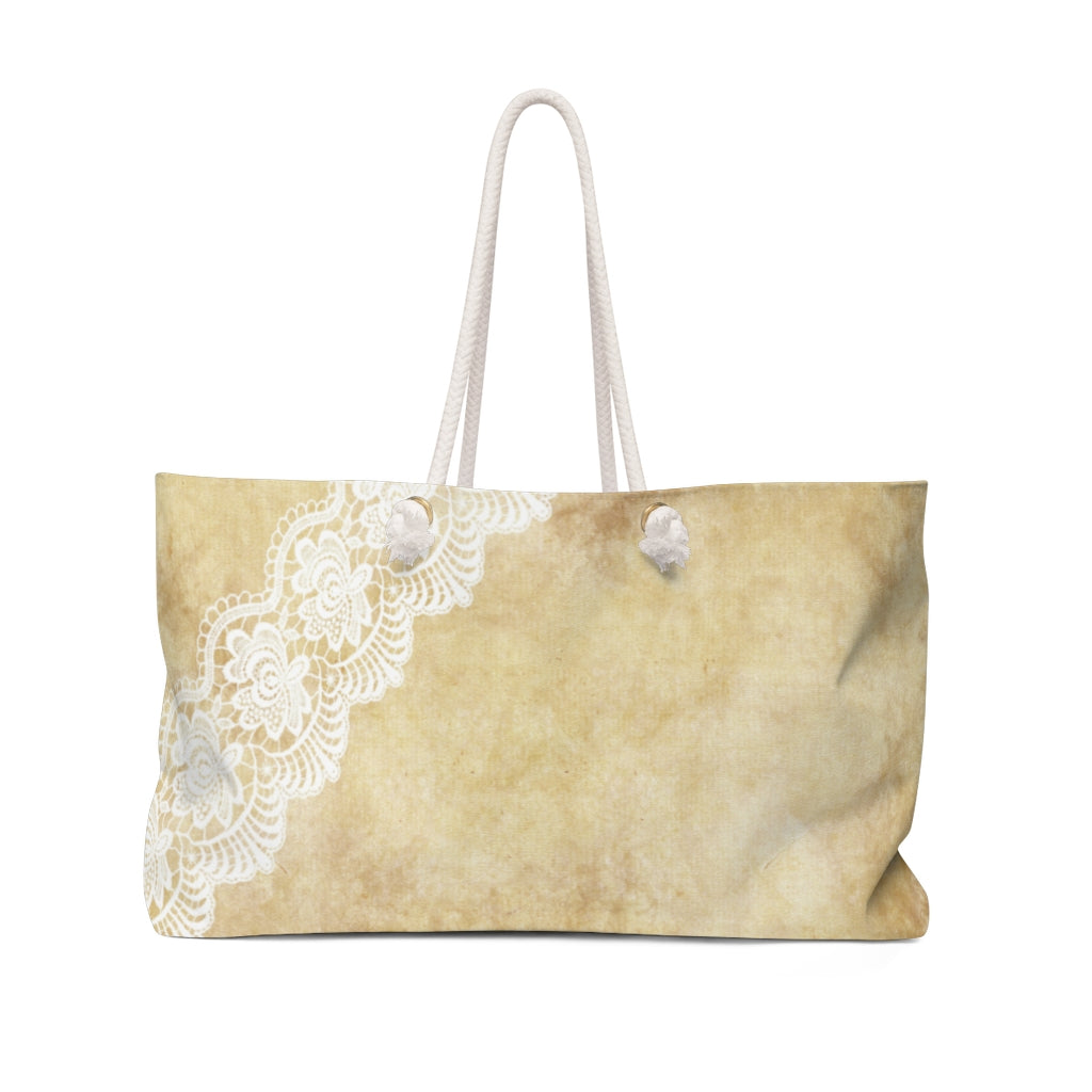 Victorian lace print weekender bag, large, design 29