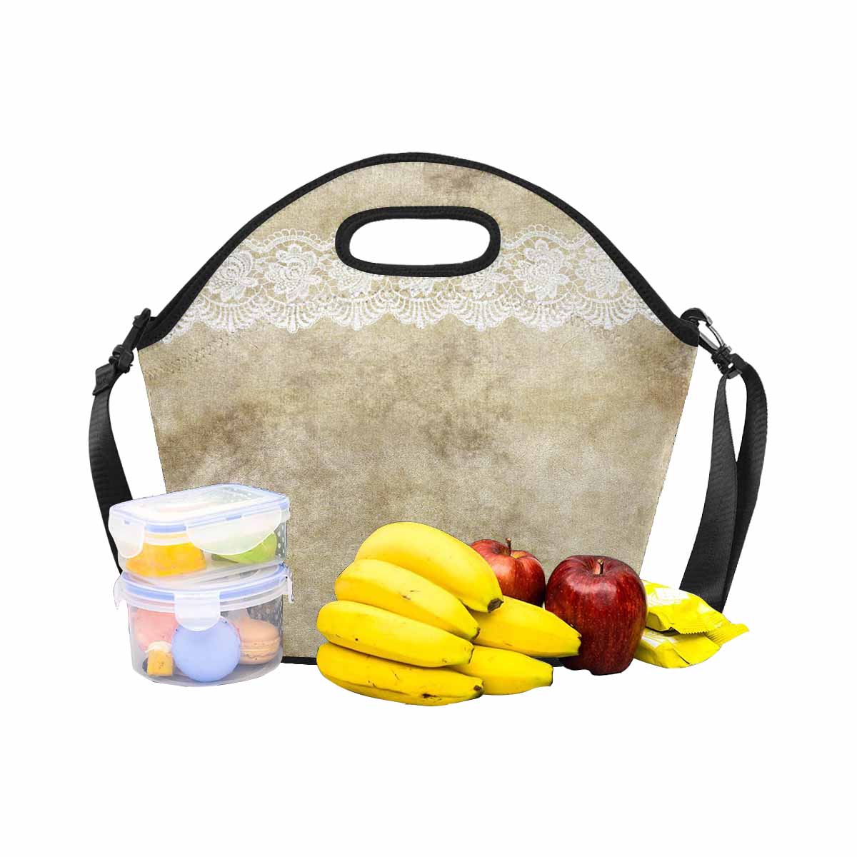 Victorian lace print insulated lunch bag, design 28