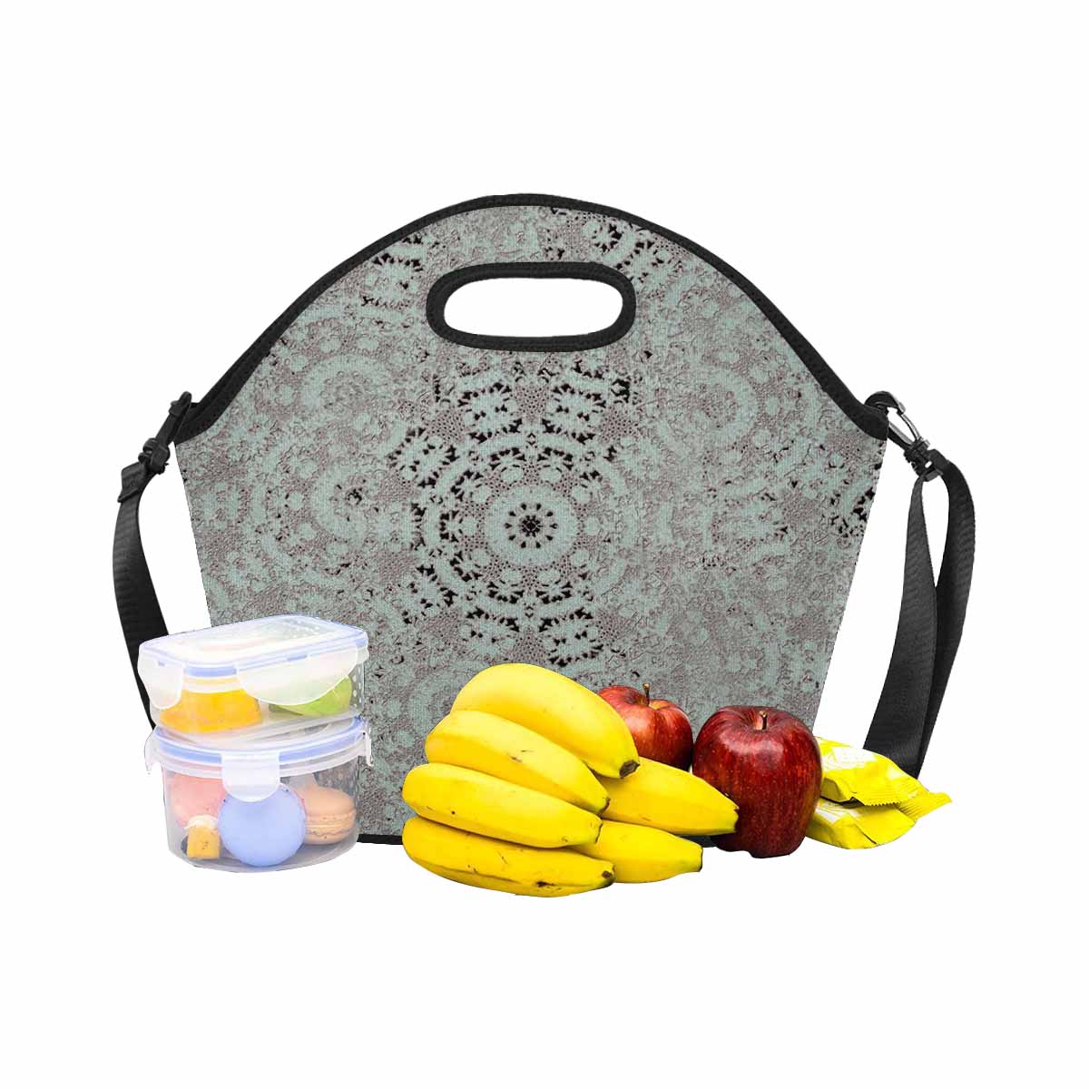 Victorian lace print insulated lunch bag, design 51