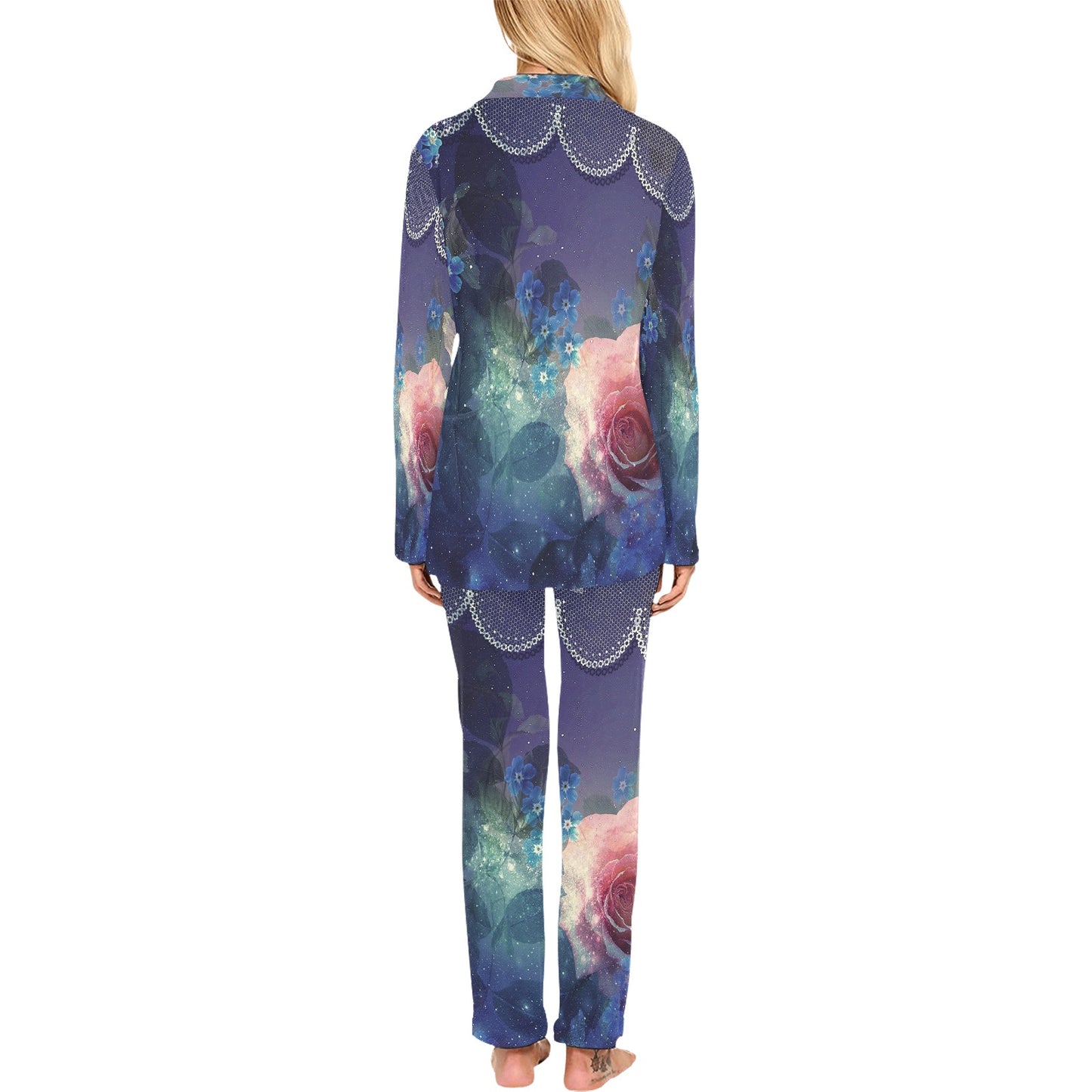 Victorian printed lace pajama set, design 02 Women's Long Pajama Set (Sets 02)