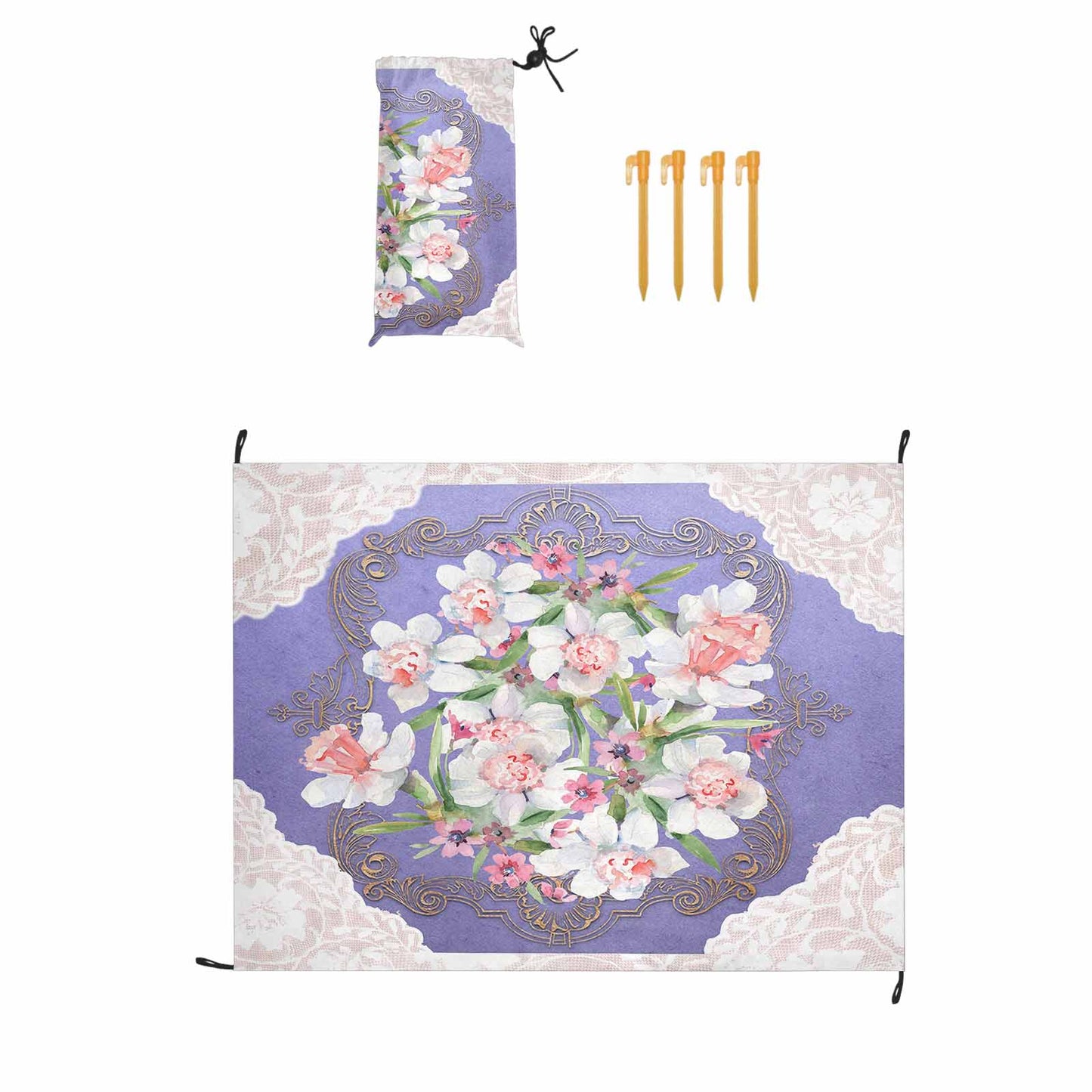 Victorian lace print waterproof picnic mat, 69 x 55in, design 47