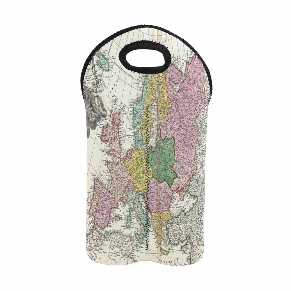 2 Bottle Antique map wine bag,Design 30
