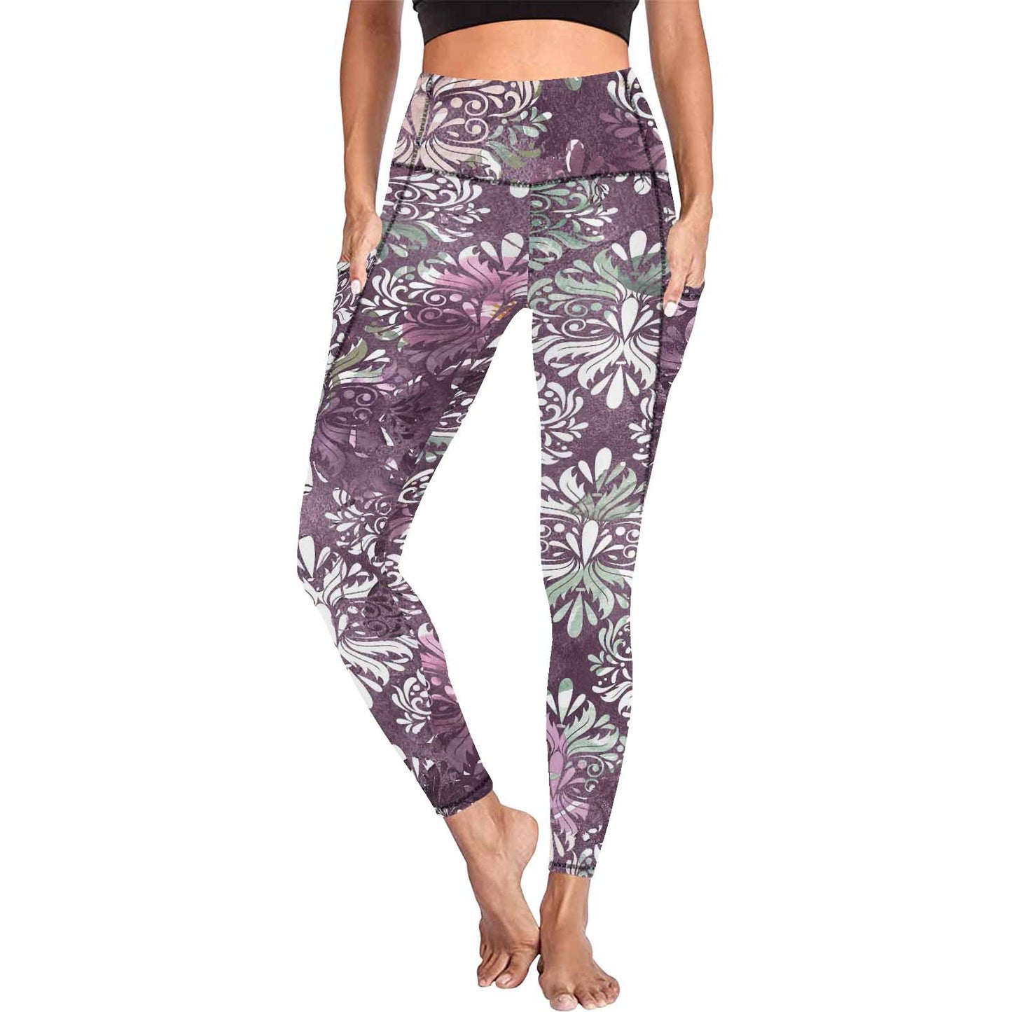 Floral 2, active wear leggings, outside surge, design 46