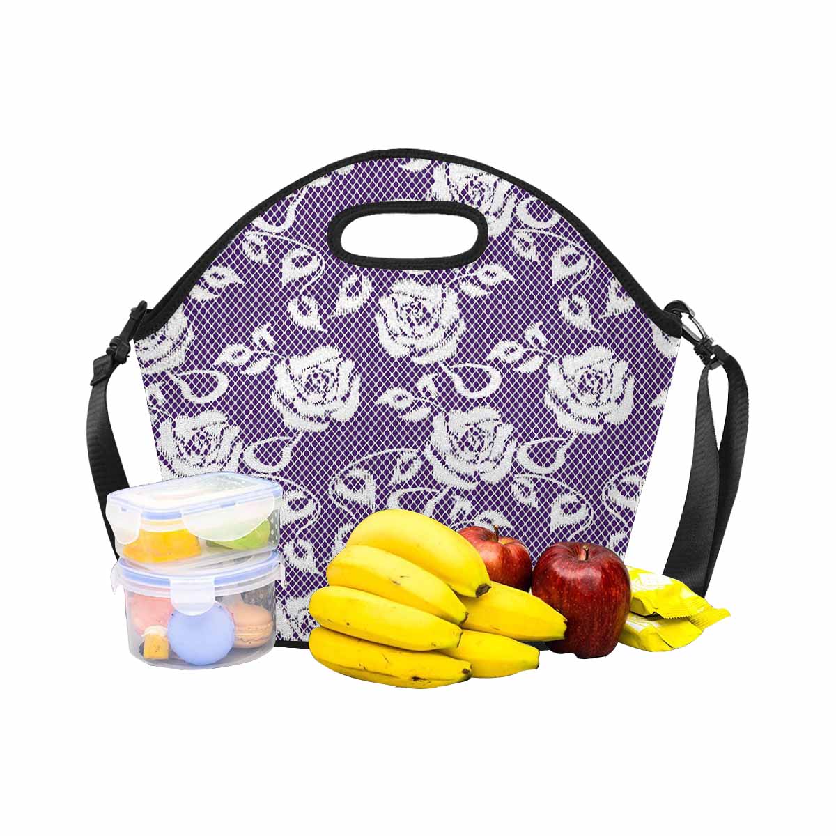 Victorian lace print insulated lunch bag, design 18