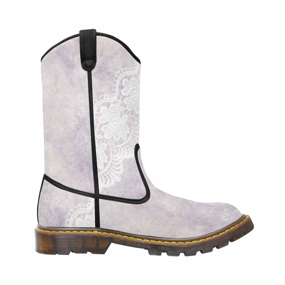 Victorian lace print, western lumber boots, design 40