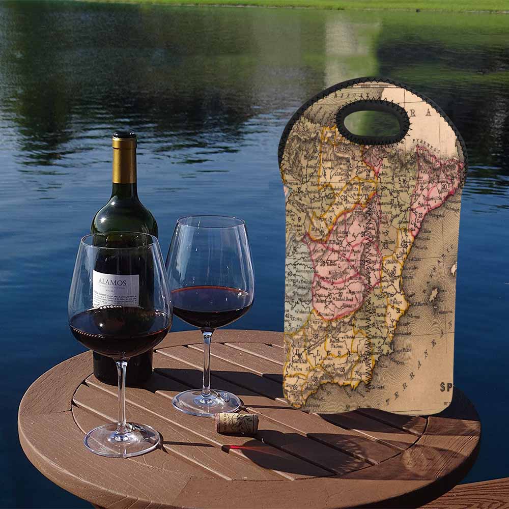 2 Bottle Antique map wine bag,Design 16