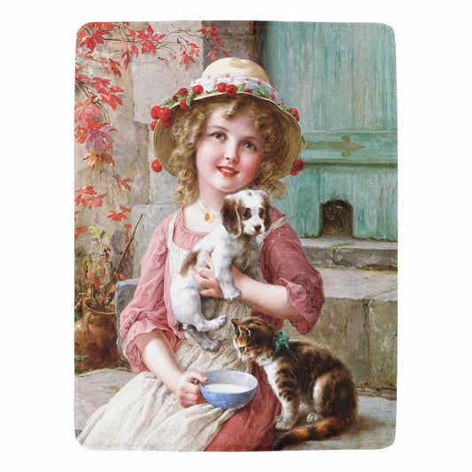 Victorian Girl Design BLANKET, LARGE 60 in x 80 in, New Friends