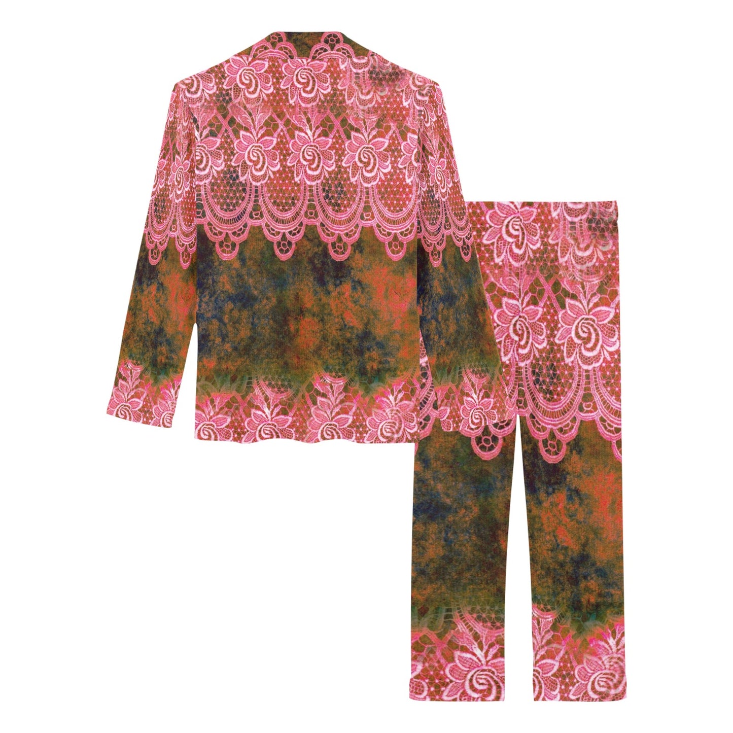 Victorian printed lace pajama set, design 32 Women's Long Pajama Set (Sets 02)