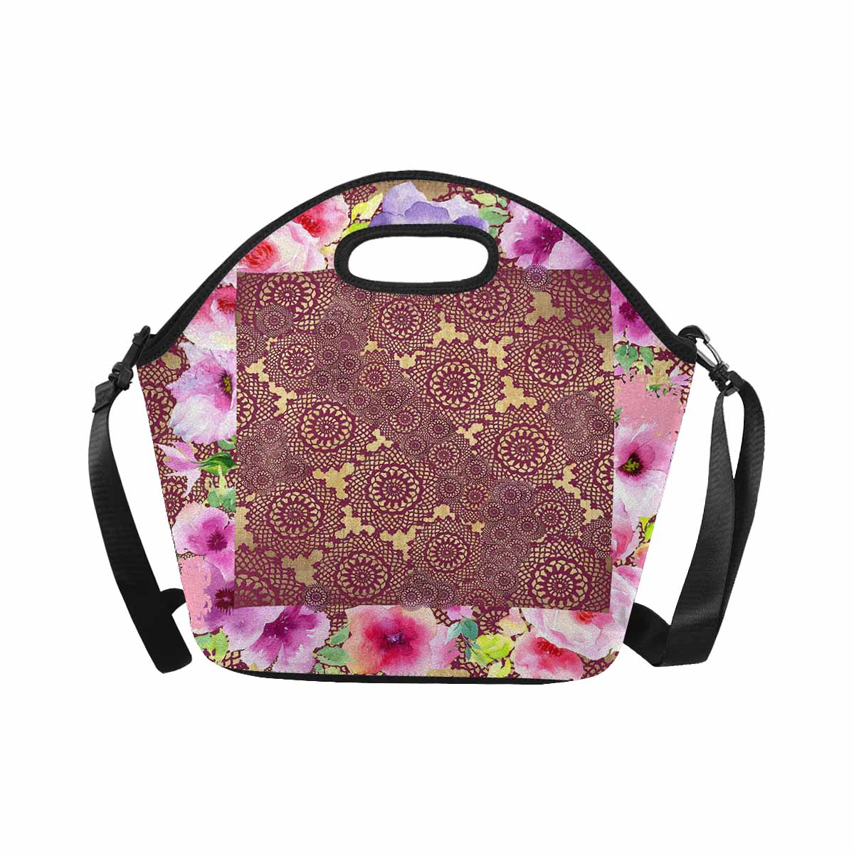 Victorian lace print insulated lunch bag, design 13