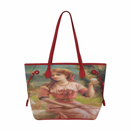 Victorian Lady Design Handbag, Model 1695361, Tennis Anyone, RED TRIM