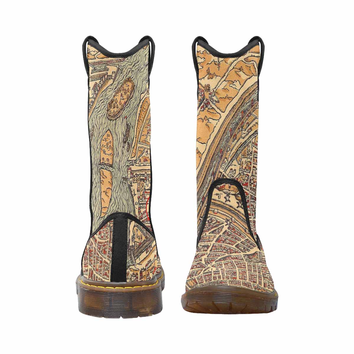 Antique Map design womens western lumber boots, Design 49