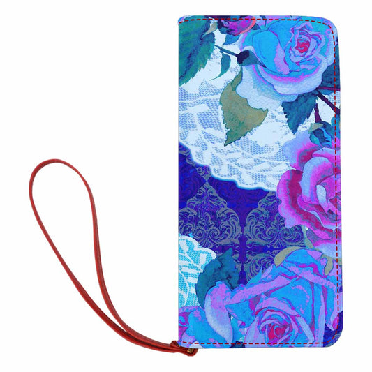 Victorian lace print womens wallet, clutch purse, red trim, design 20