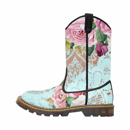 Victorian lace print, western lumber boots, design 24