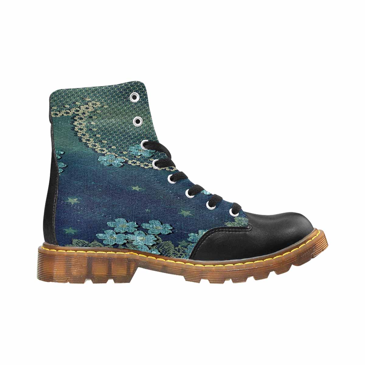 Victorian lace print, cute but tough, Winter walk about  boots, design 04