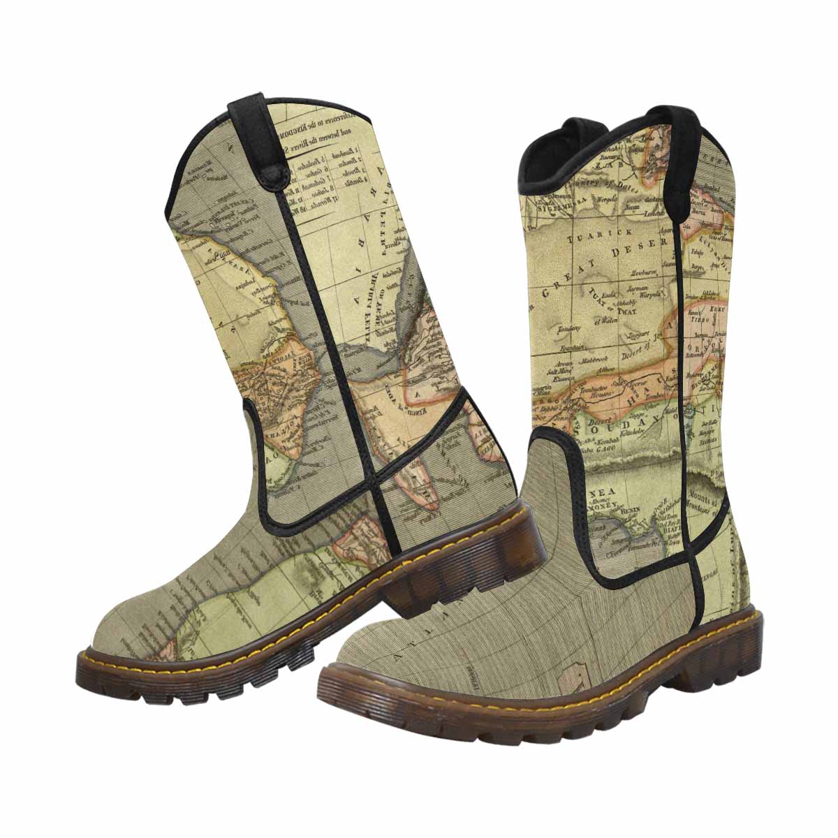 Antique Map design womens western lumber boots, Design 4