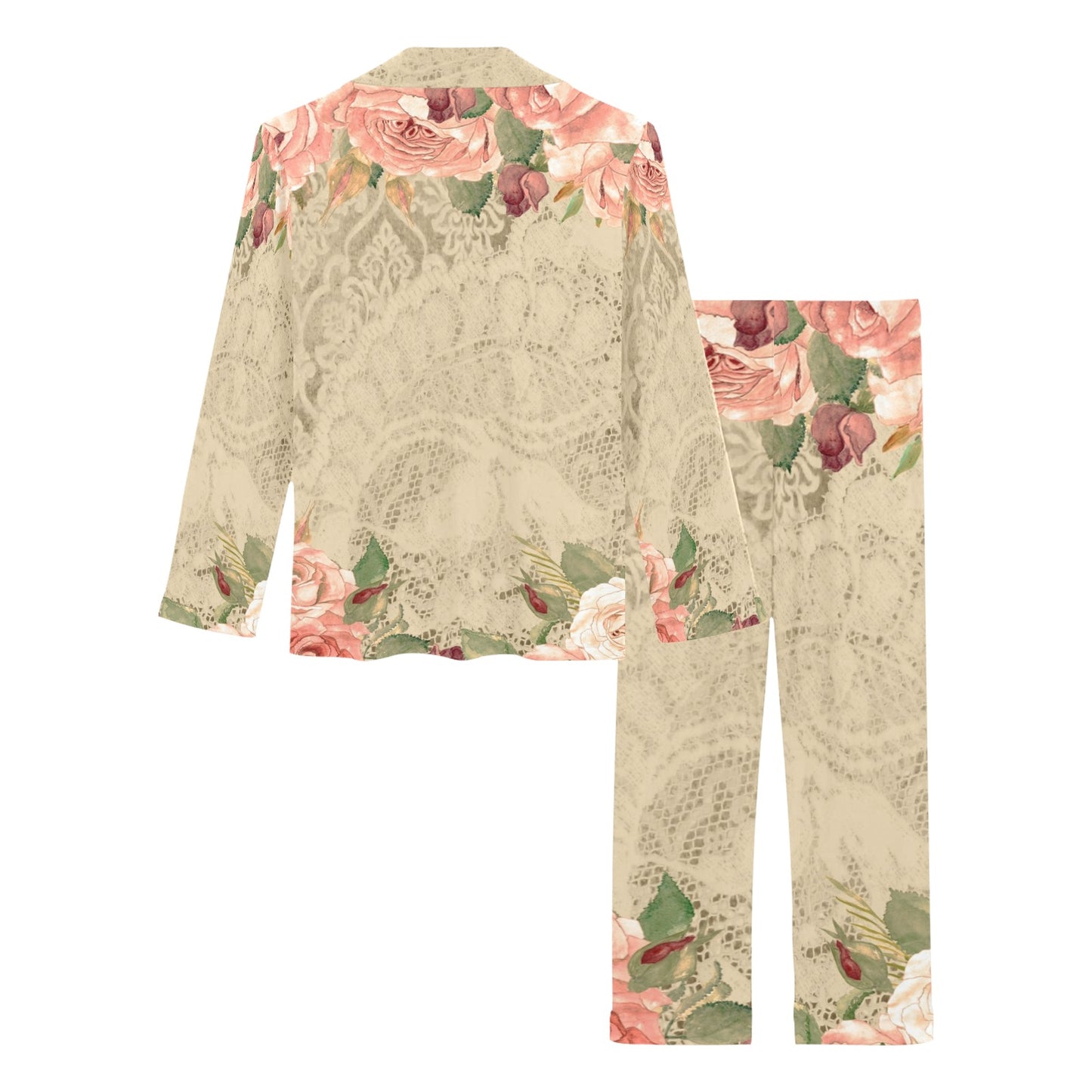 Victorian printed lace pajama set, design 25 Women's Long Pajama Set (Sets 02)