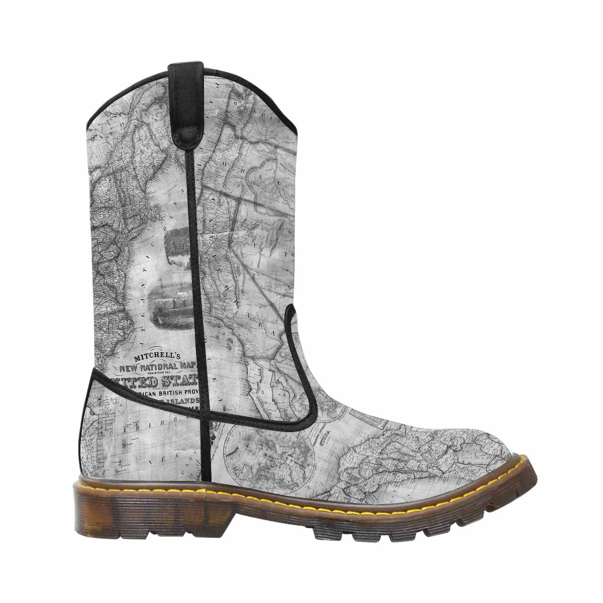 Antique Map design womens western lumber boots, Design 26