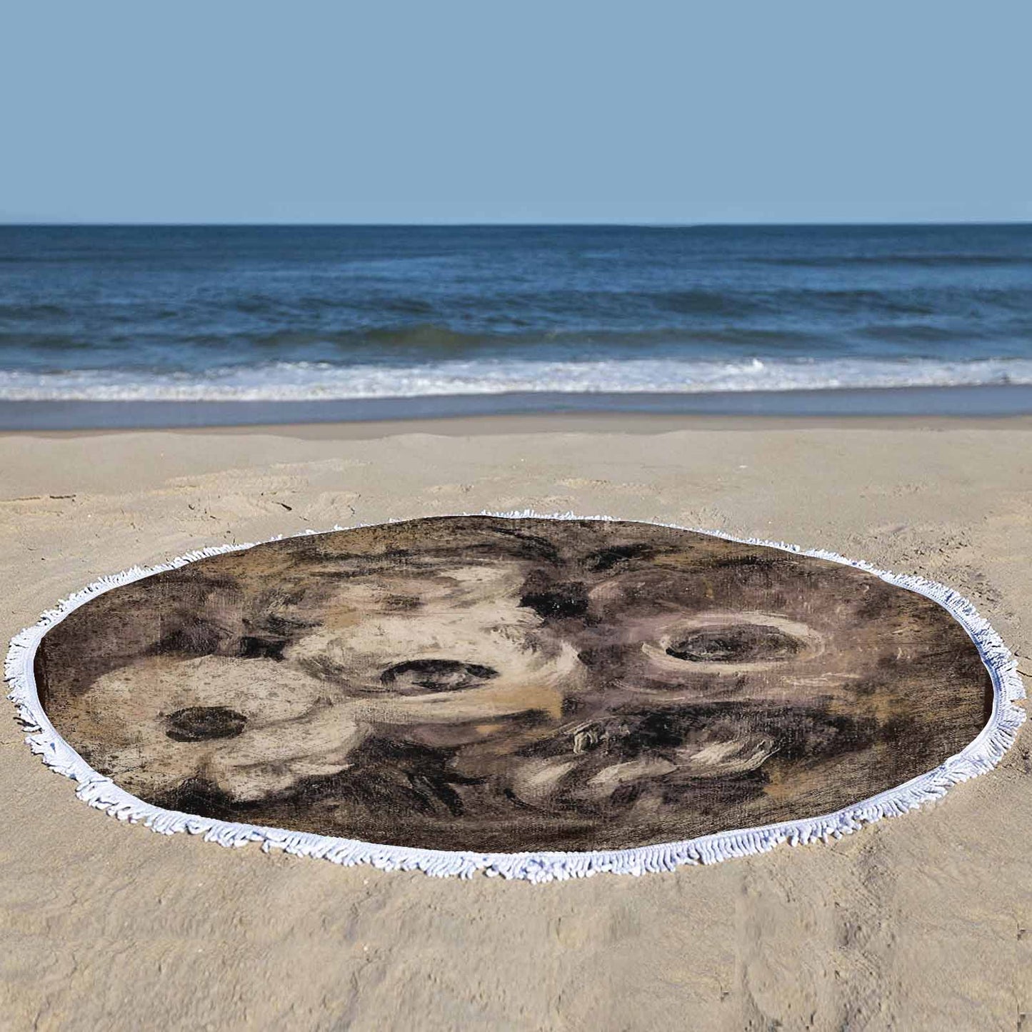 Vintage Floral circular plush beach towel, fringe edges, Design 16