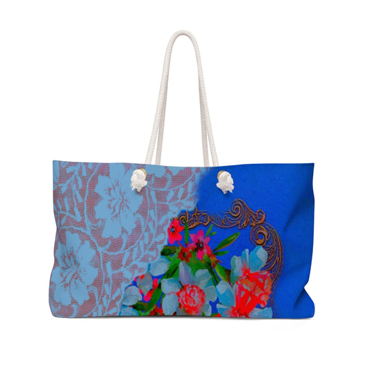 Victorian lace print weekender bag, large, design 46