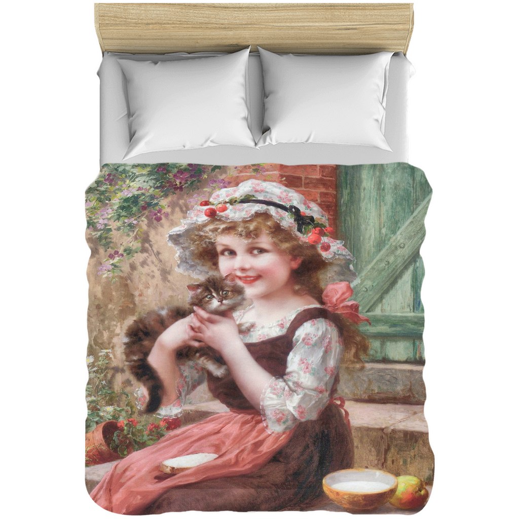 Victorian lady design comforter, twin, twin XL, queen or king, The Little Kittens