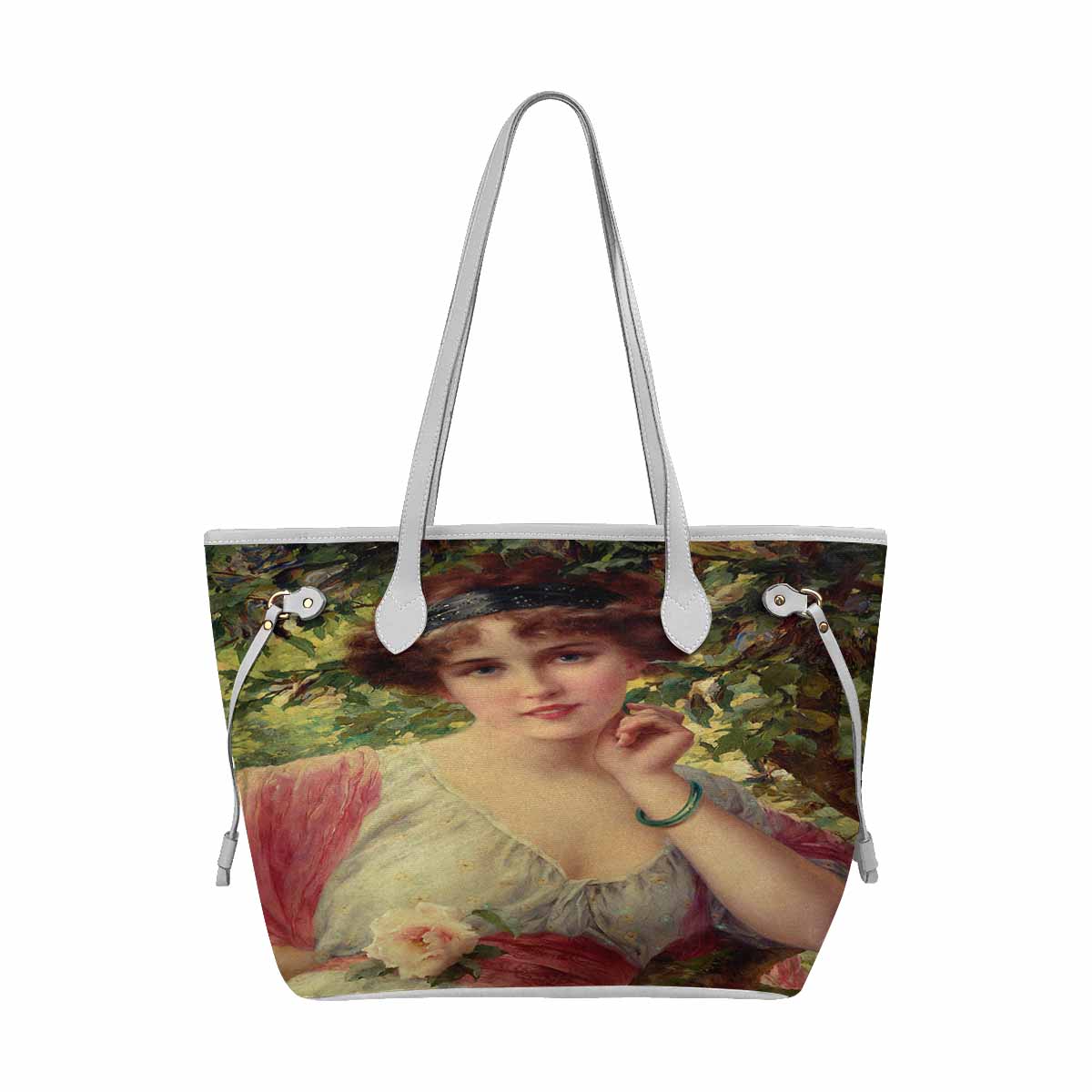 Victorian Lady Design Handbag, Model 1695361, A Summer Rose, WHITE TRIM