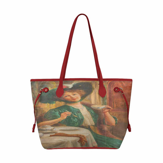 Victorian Lady Design Handbag, Model 1695361, Lady In Green, RED TRIM