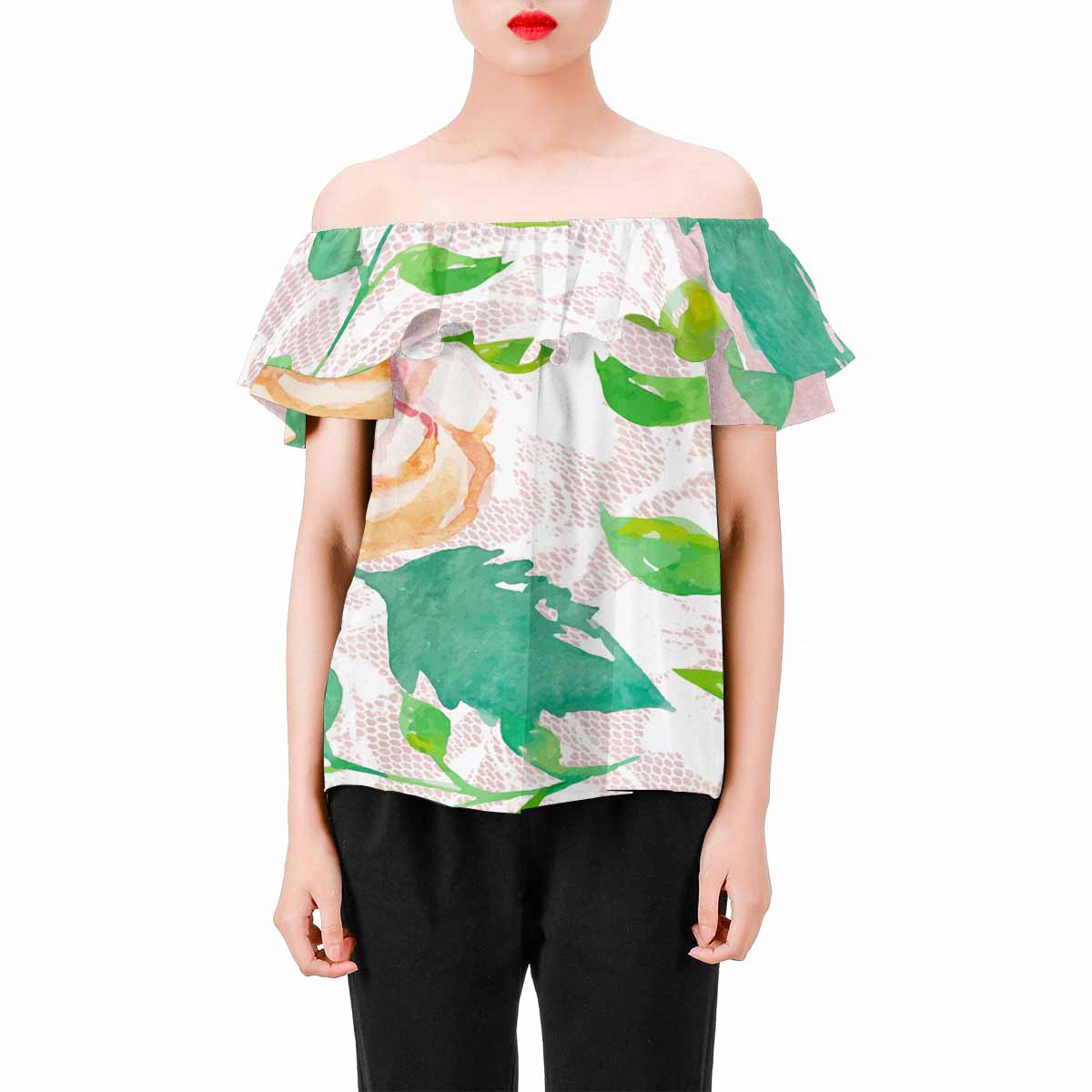 Victorian Lace print Chiffon Blouse, design 21