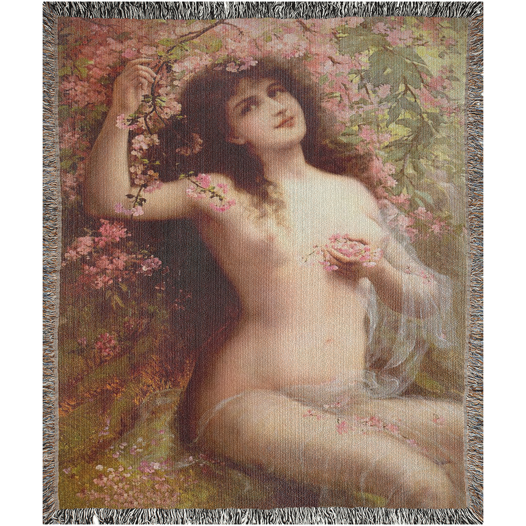 100% cotton Victorian Lady design design woven blanket, 50 x 60 or 60 x 80in, Among The Blossoms