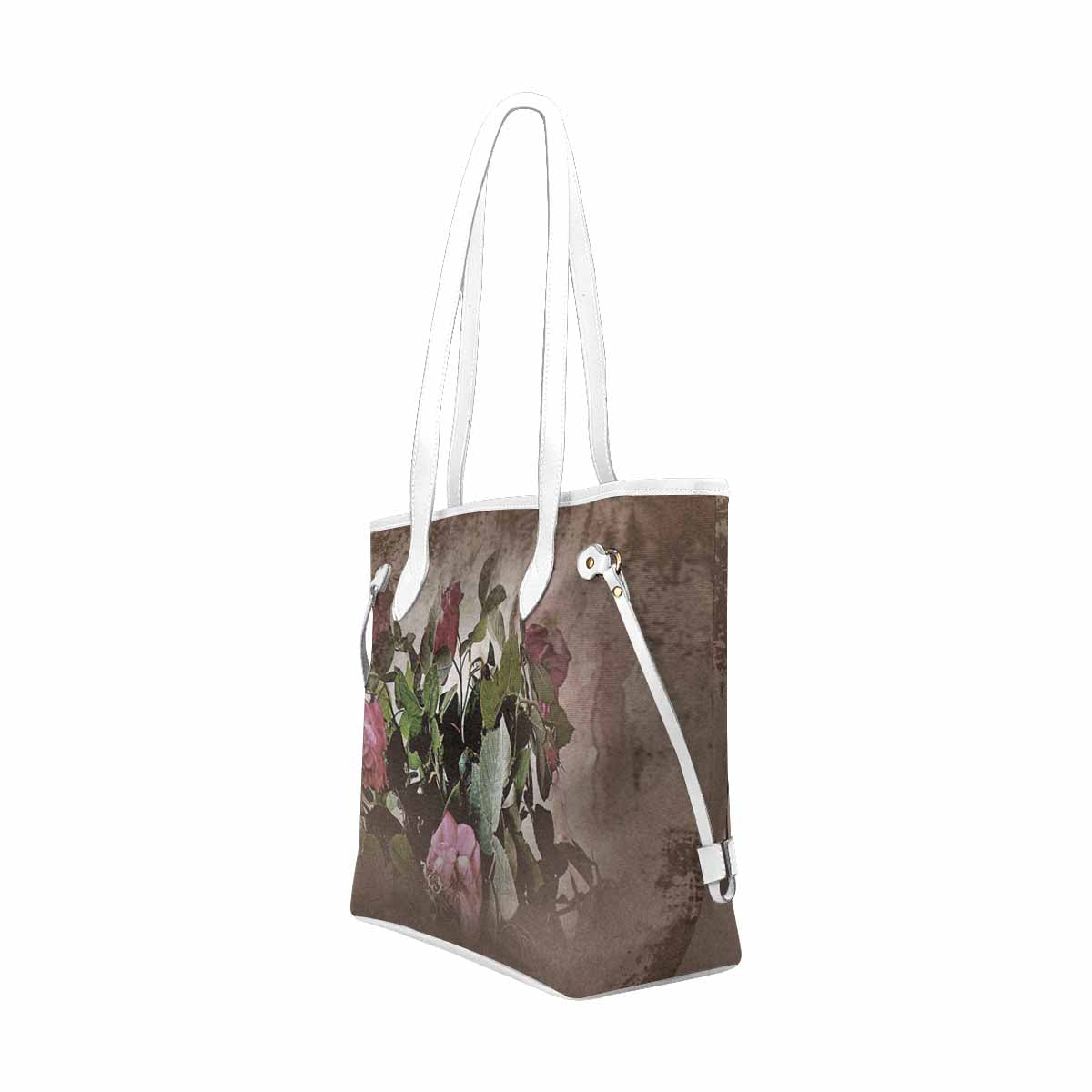 Vintage Floral Handbag, Classic Handbag, Mod 1695361 Design 22x WHITE TRIM