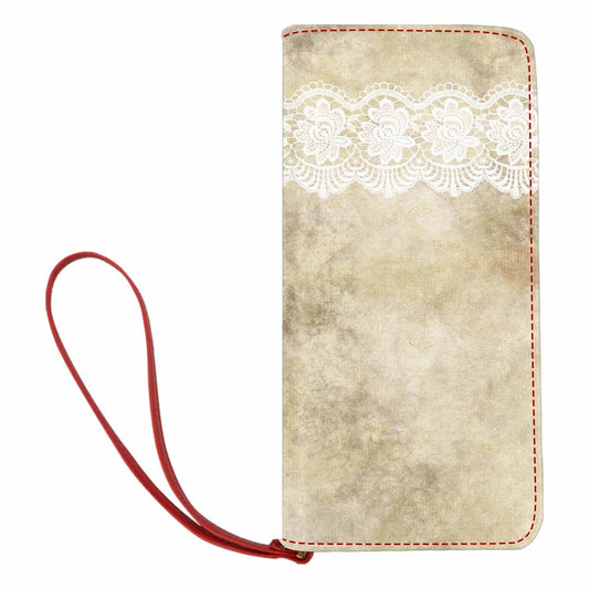 Victorian lace print womens wallet, clutch purse, red trim, design 28