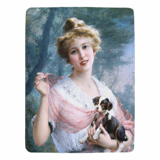 Victorian Lady Design BLANKET, LARGE 60 in x 80 in, The Mischievous Puppy
