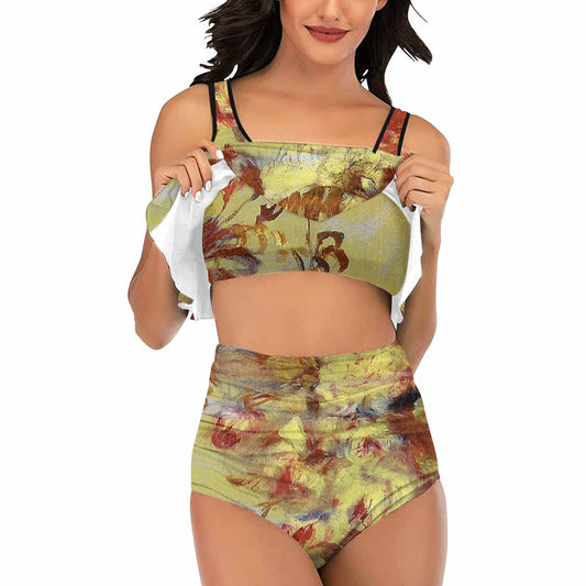 Vintage floral high waisted flounce top bikini, swim wear, Design 11