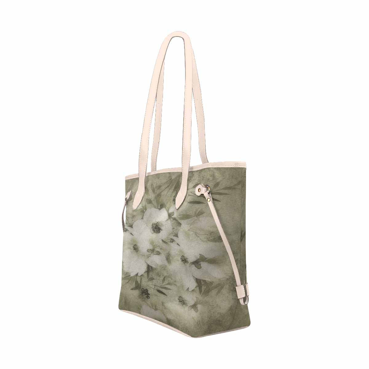 Vintage Floral Handbag, Classic Handbag, Mod 1695361 Design 03x, BEIGE/TAN TRIM