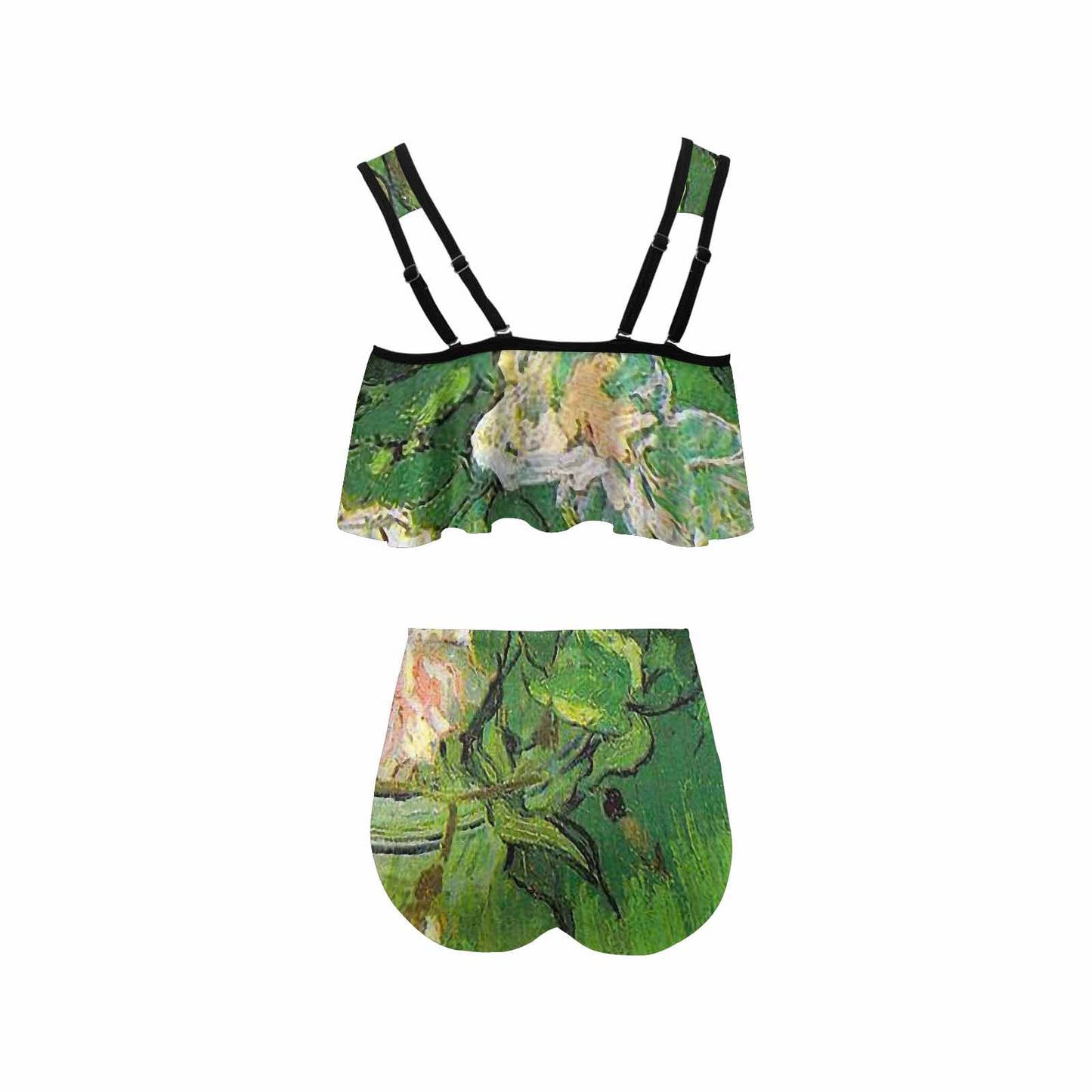 Vintage floral high waisted flounce top bikini, swim wear, Design 06