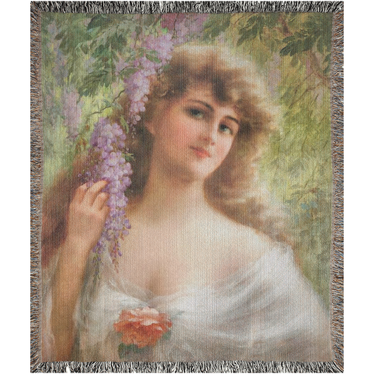 100% cotton Victorian Lady design design woven blanket, 50 x 60 or 60 x 80in, Portrait of a Woman