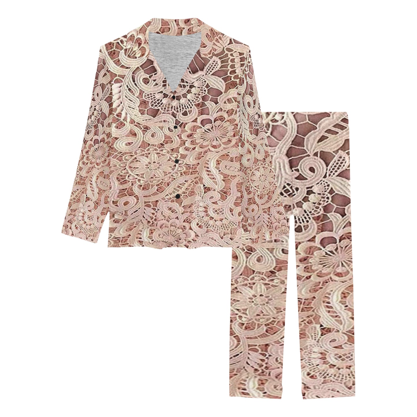 Victorian printed lace pajama set, design 11 Women's Long Pajama Set (Sets 02)