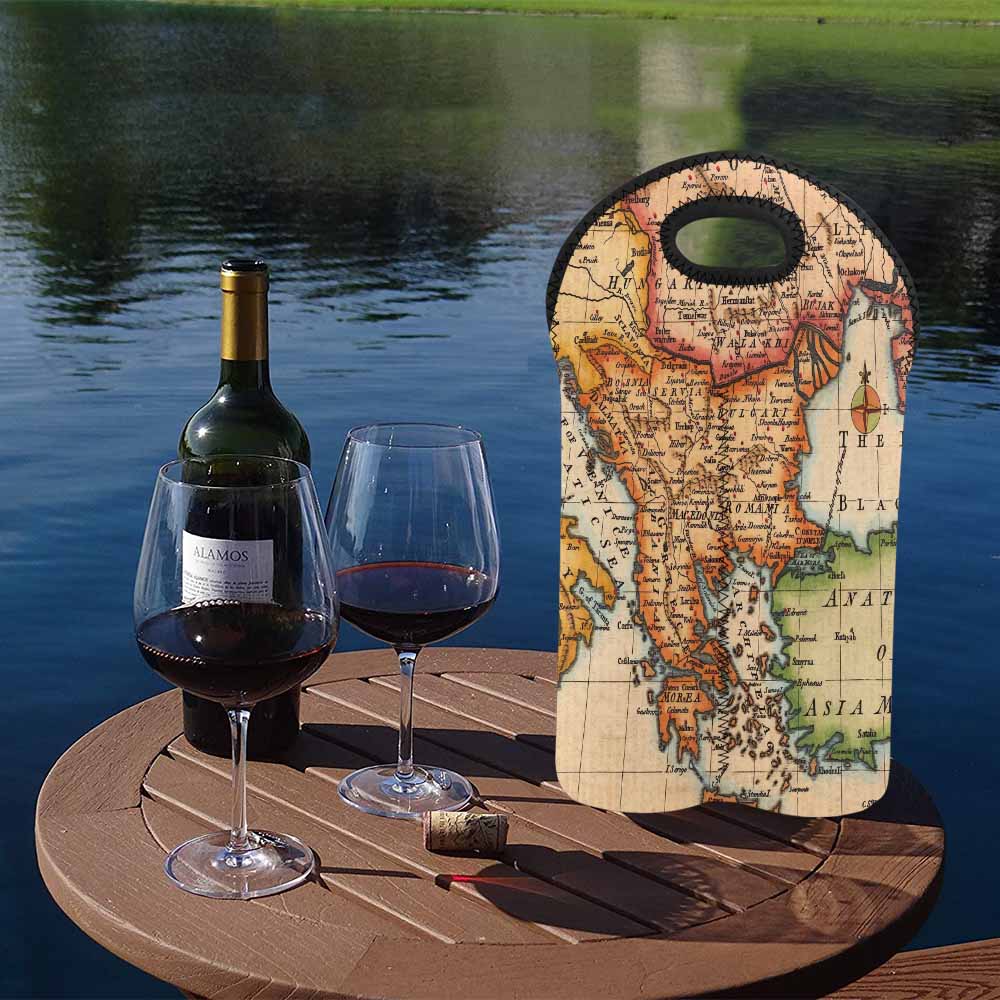 2 Bottle Antique map wine bag,Design 22