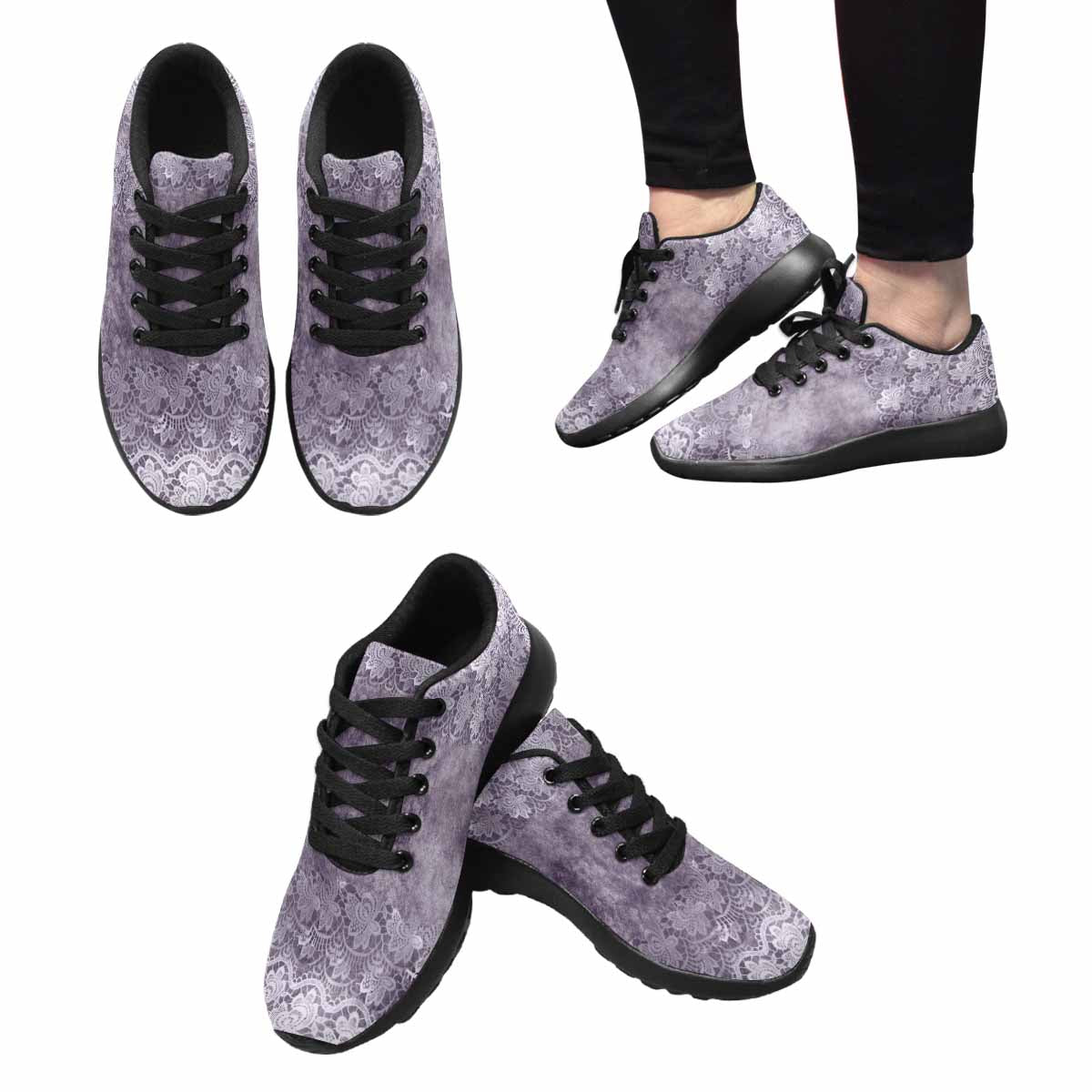 Victorian lace print, womens cute casual or running sneakers, design 39