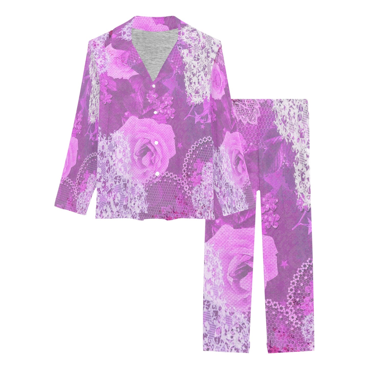 Victorian printed lace pajama set, design 03 Women's Long Pajama Set (Sets 02)