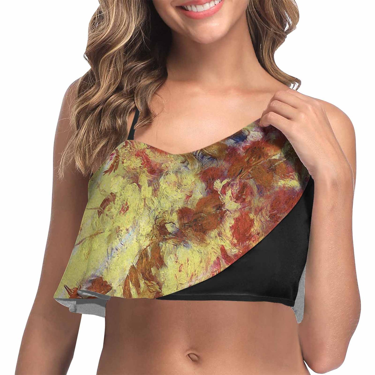 Vintage floral flounce bikini top, Design 11