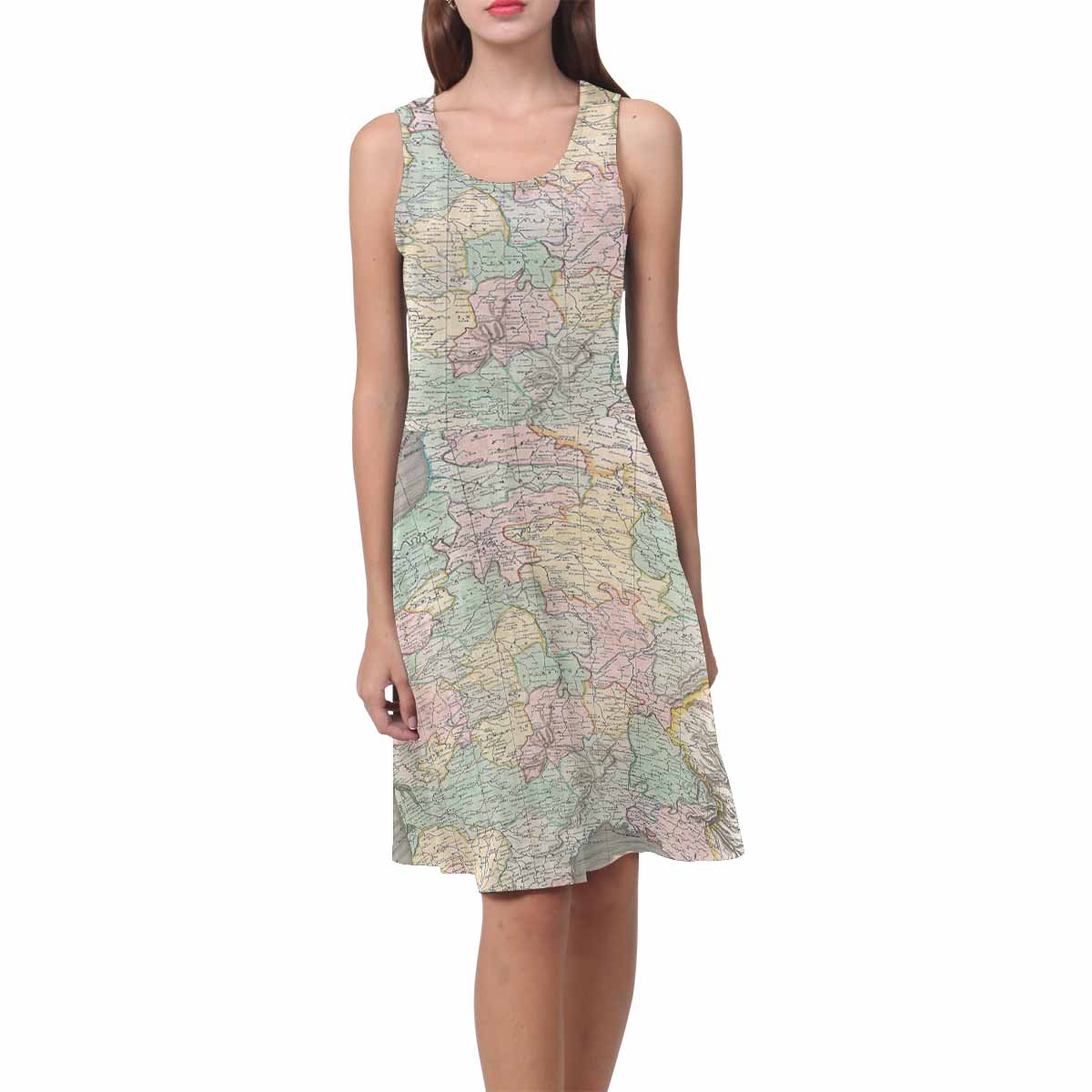 Antique Map casual summer dress, MODEL 09534, design 33