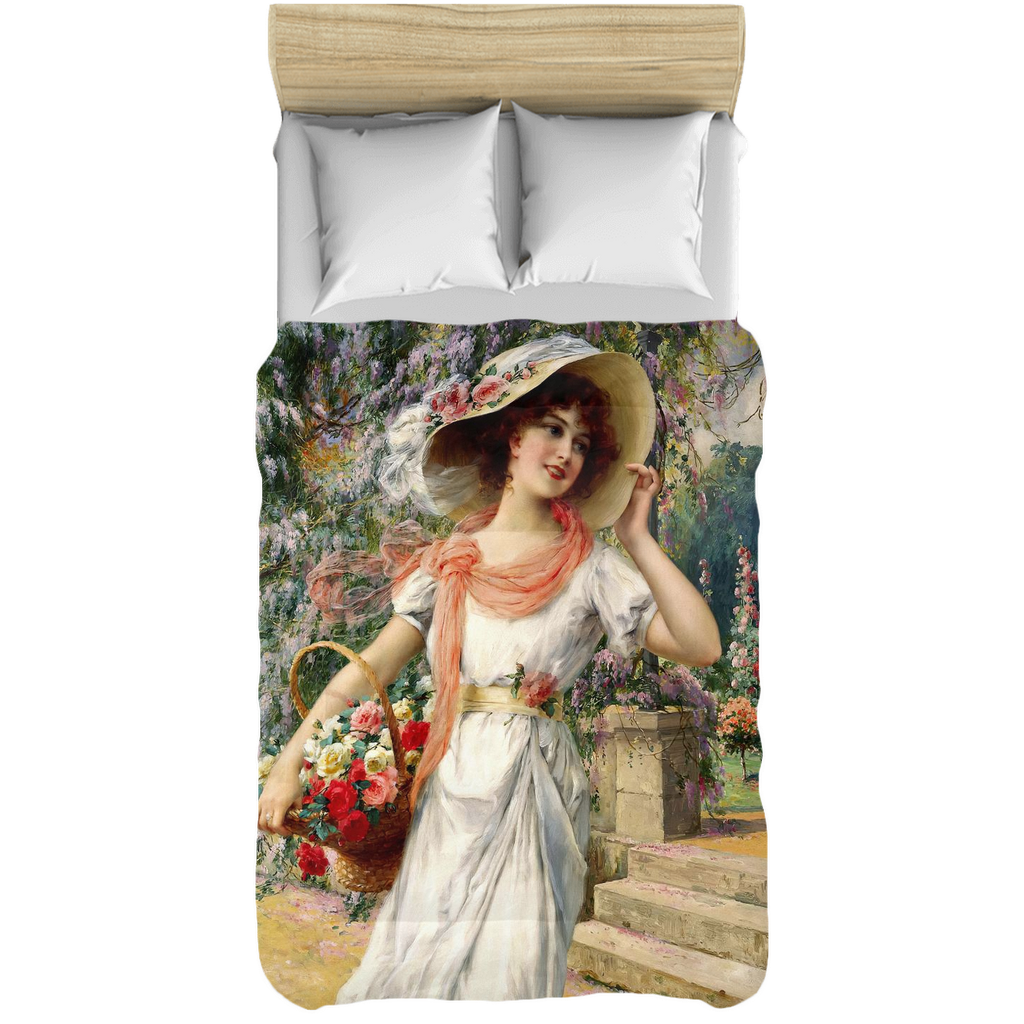 Victorian lady design comforter, twin, twin XL, queen or king, THE FLOWER GARDEN