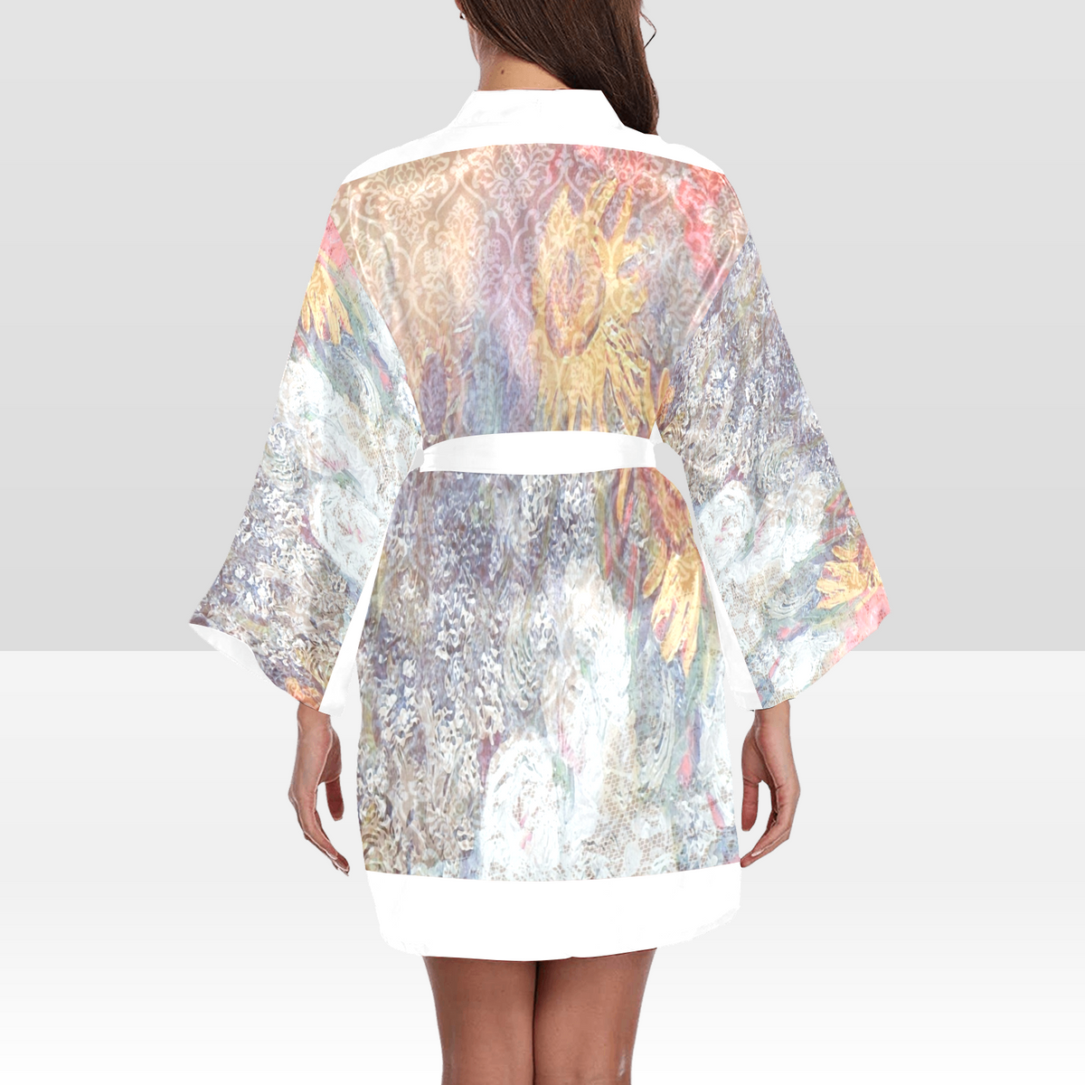 Vintage Floral Kimono Robe, Black or White Trim, Sizes XS to 2XL, Design 54x