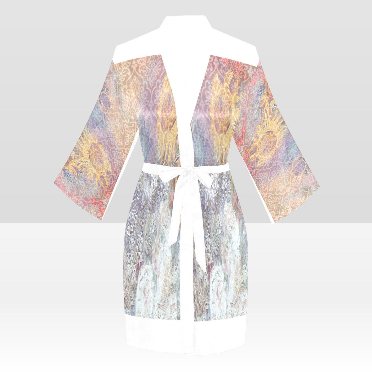 Vintage Floral Kimono Robe, Black or White Trim, Sizes XS to 2XL, Design 54x