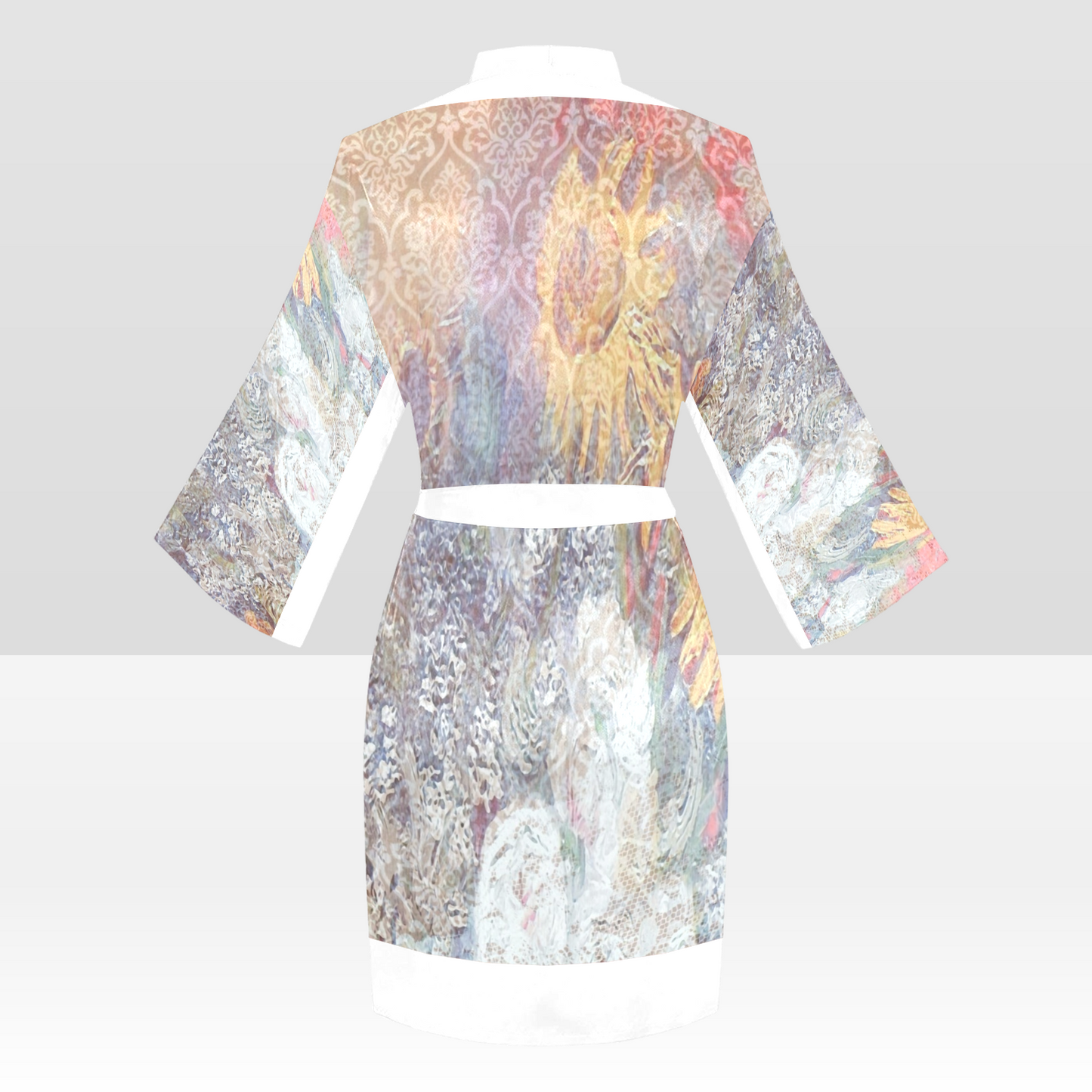 Vintage Floral Kimono Robe, Black or White Trim, Sizes XS to 2XL, Design 54x