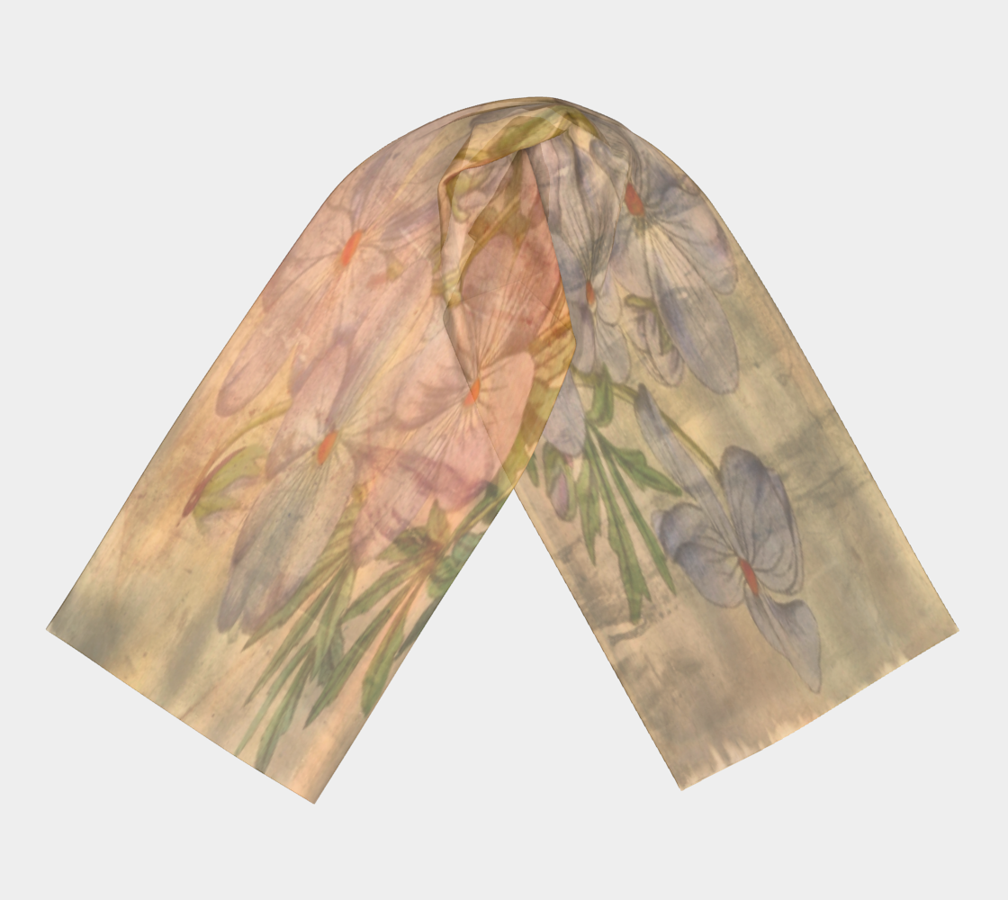 Vintage floral RECTANGLE satin charmeuse scarf, Design 13xx