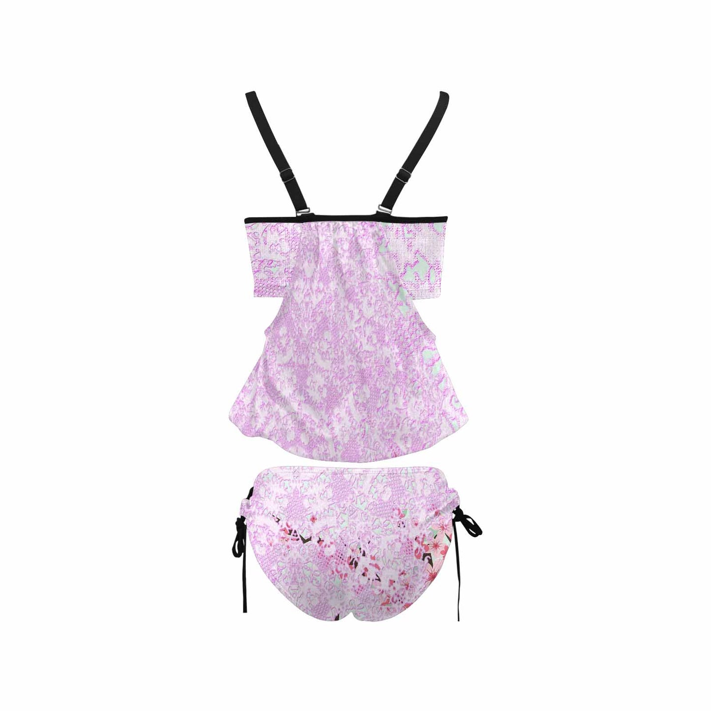 Cover belly Tankini swimwear, 2 pc Bikini, Printed Victorian lace, design 09B