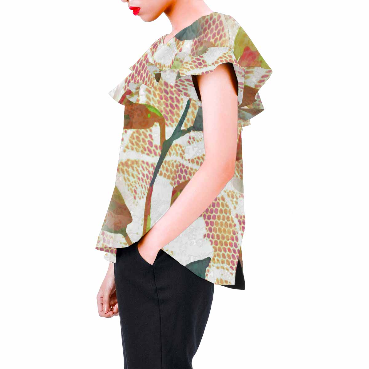 Victorian Lace print Chiffon Blouse, design 52