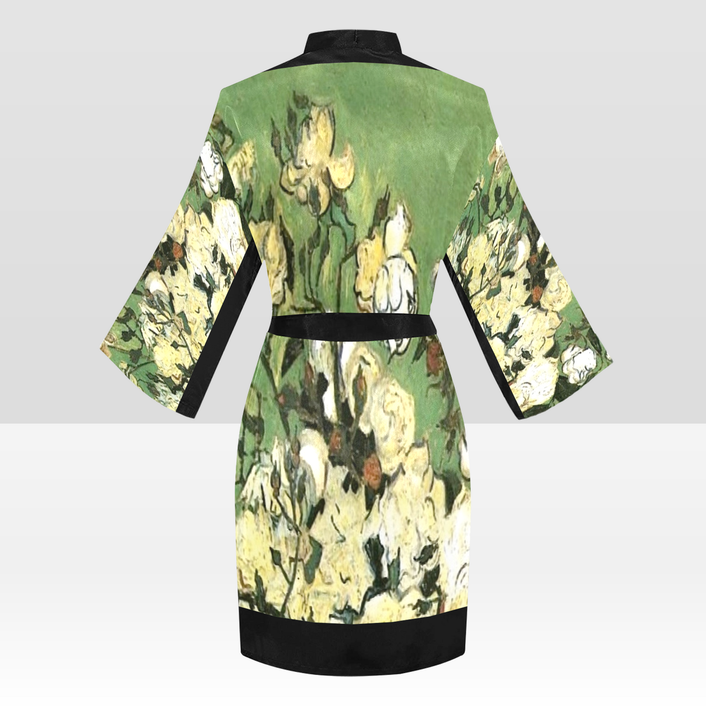Vintage Floral Kimono Robe, Black or White Trim, Sizes XS to 2XL, Design 55